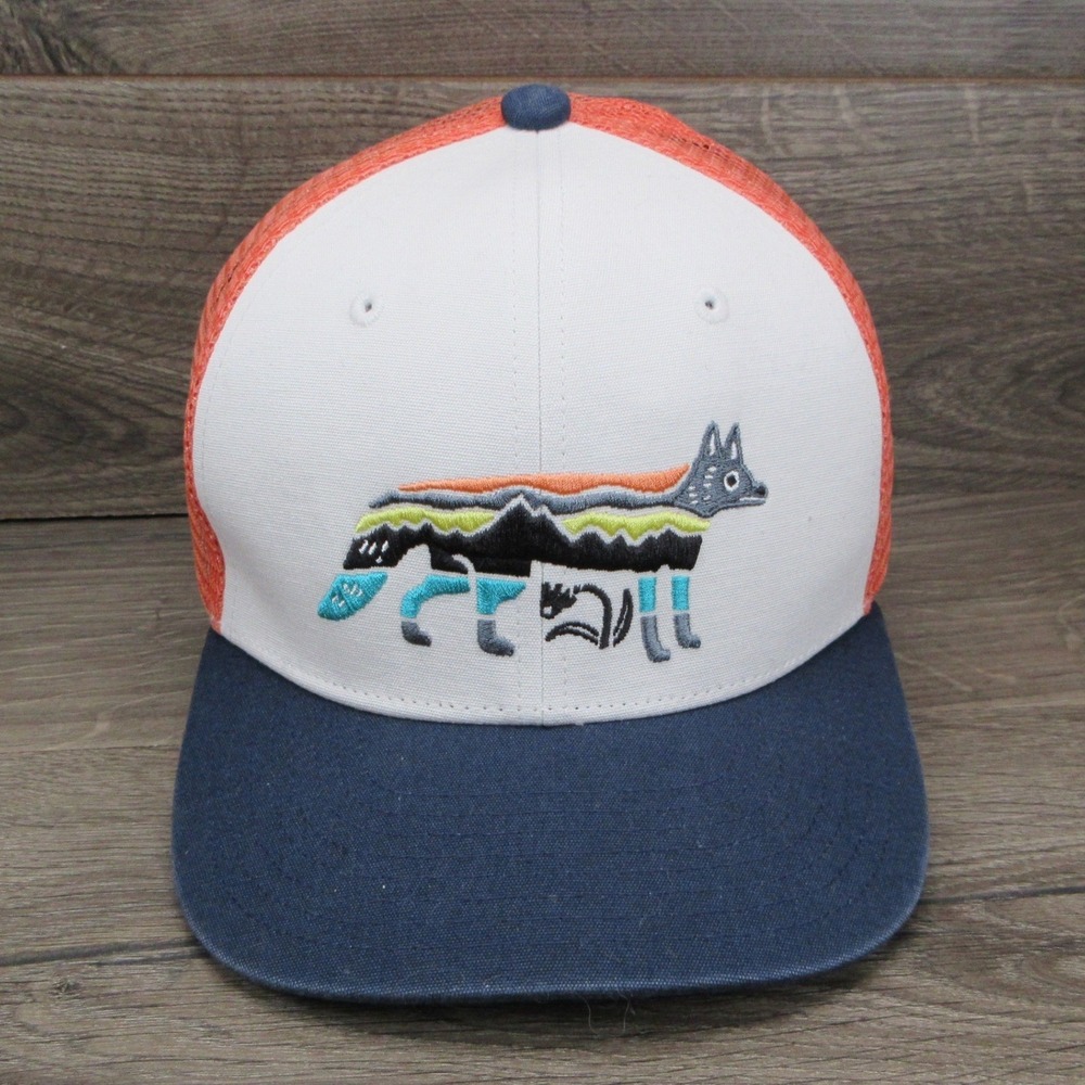 Patagonia Hat Cap Youth Snap Back White Orange Foxxy Fitz Mountain Trucker
